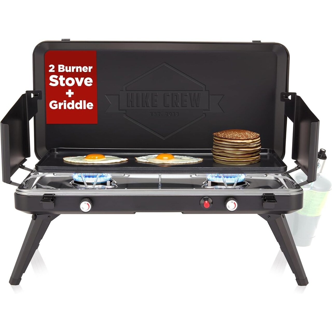 Hike Crew 2-Burner Gas Camping Stove & Griddle – 20,000 BTU Propane Portable Grill w/Igniter & More!